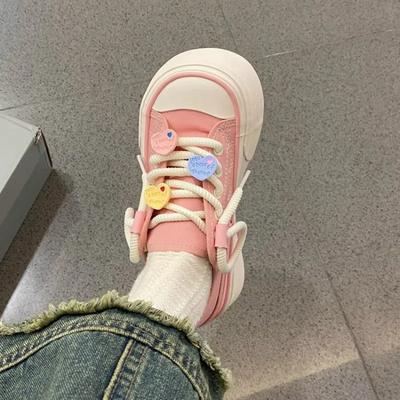 Fashion Women 2024 New Ugly and Cute Two Wearing Canvas Shoes Korean Round Head Thick Sole Student OffWhite Shoes Lace-up
