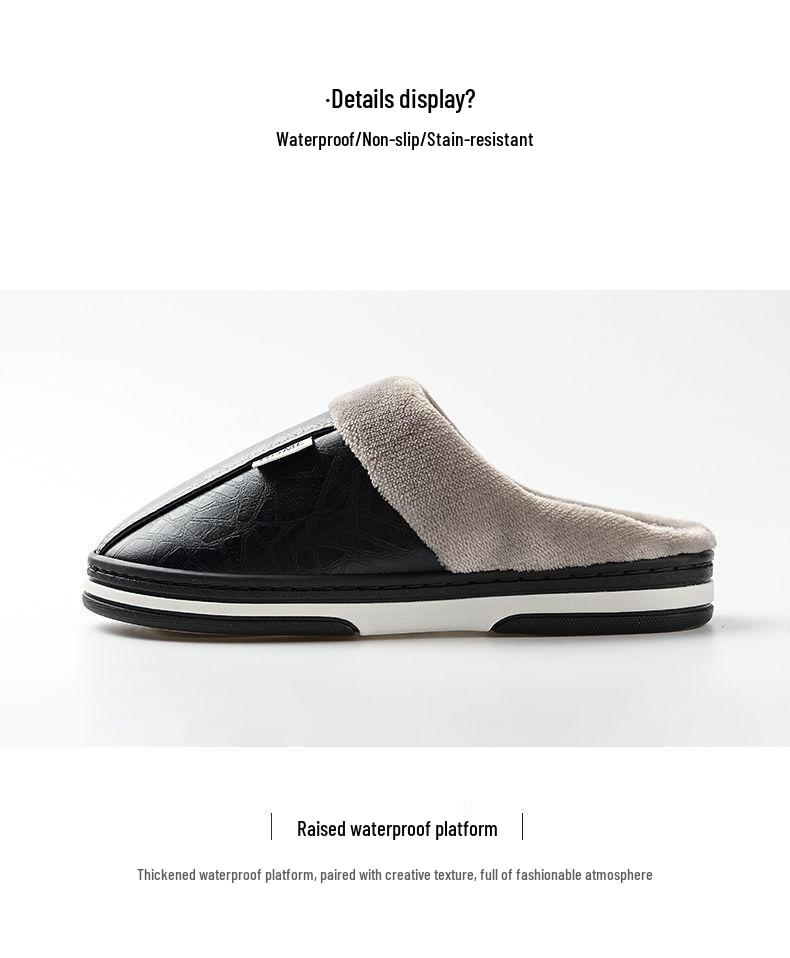 Men's Extra Large Waterproof Cotton Slippers - Winter Indoor Non-slip Warm Shoes