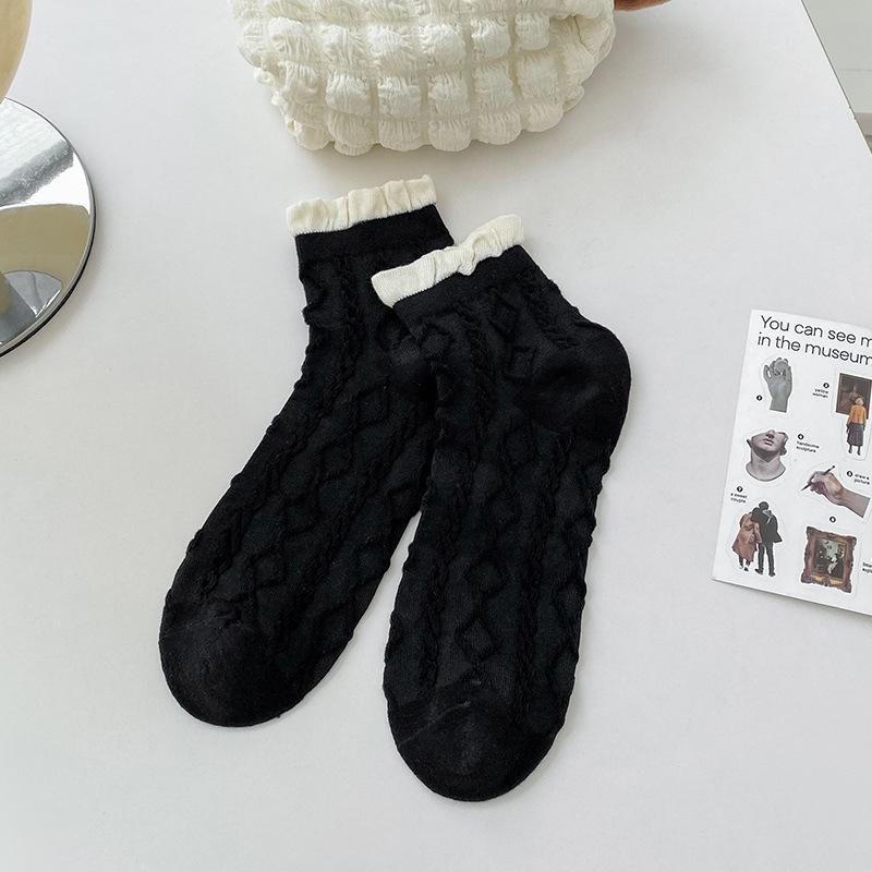 Female Spring and Summer Thin Lovely Sweet Lacy Bubble Mouth Tube All Match Cotton Socks