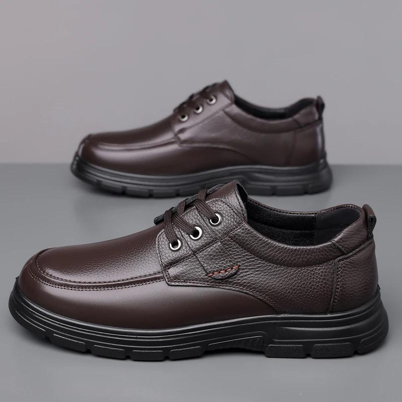 Handmade Genuine Leather Shoes Flat Mens Business Casual Shoes Cowhide Business Brand Male Footwear Soft Comfortable Black