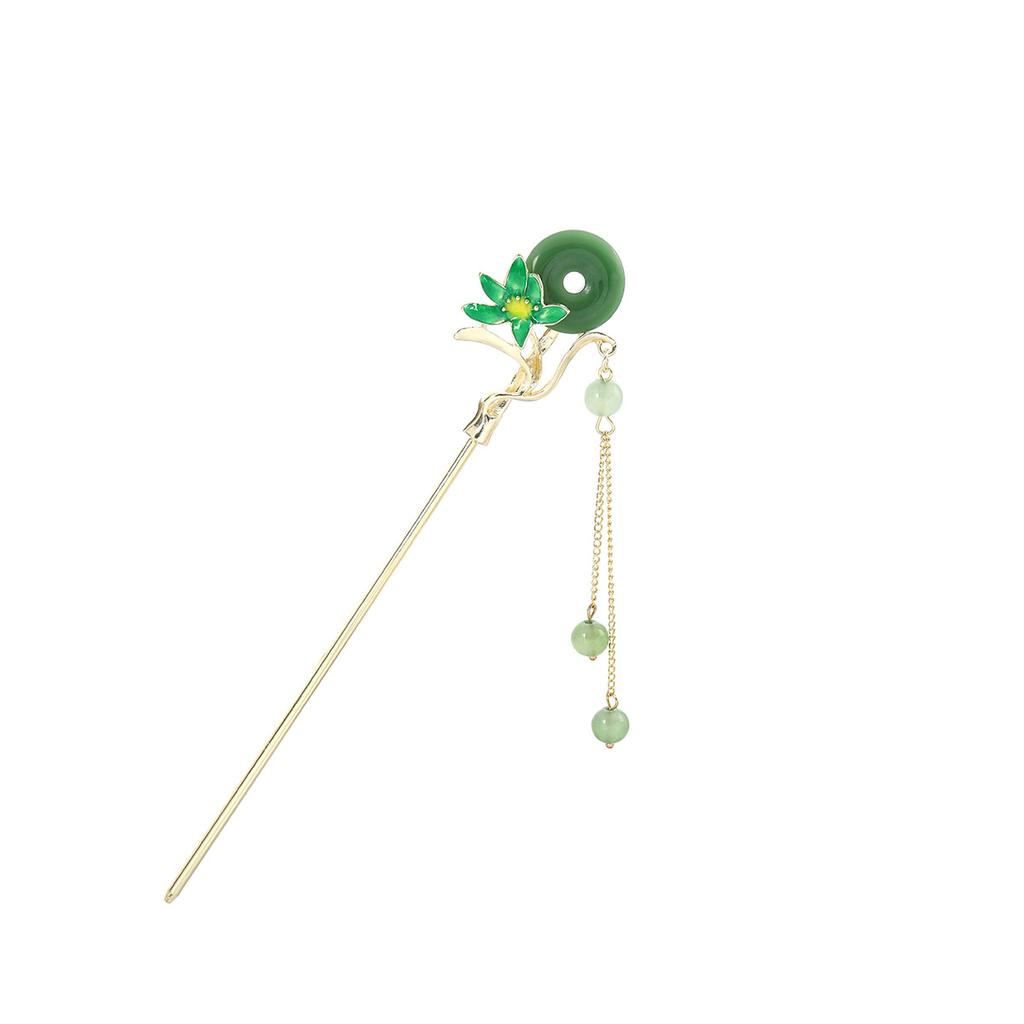 New Chinese Style Ethnic Style Retro Ping An Buckle Cheongsam Hair Ornaments Dripping Oil Flowers Butterfly Tassel Step Shaking Ancient Style Hairpin