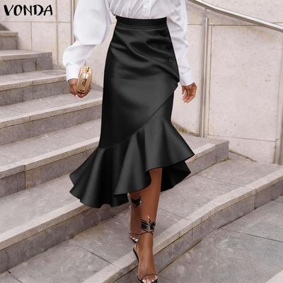 Elegant Women Zip-up Waist Irregular Ruffled Smooth Casual Bodycon Skirts