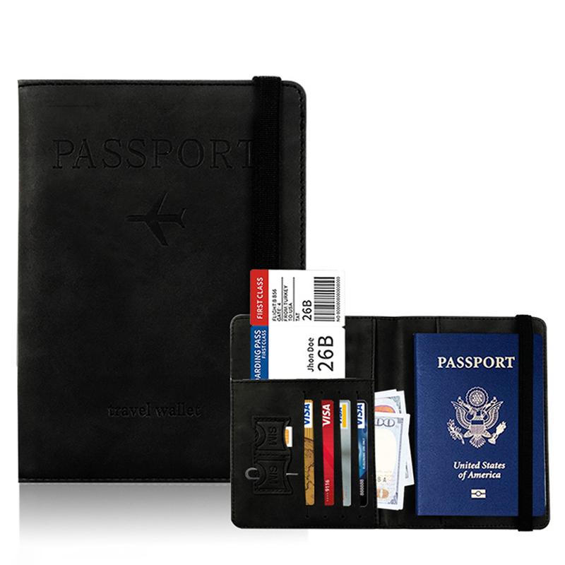 RFID Passport Cover PU Waterproof Travel Document Business Bandage Passport Holder Credit ID Card Wallet Multifunction Protector чёрный