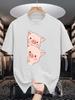 Cartoon Pig Theme Unisexs Red Short Sleeve Cotton Tshirt Two Adorable Blush Pig Peeking Out Minimal Cute Animal Breathable Tops
