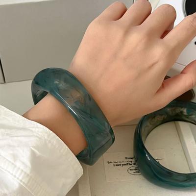 Bohemian Acrylic Bangle Smudging Retro  Hand Ring Cute Irregular Wide Bracelet  Decoration