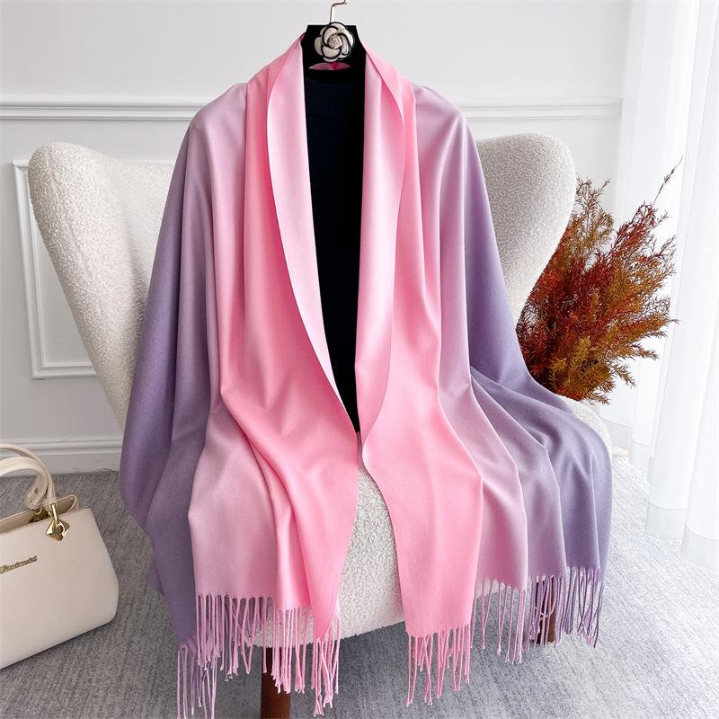 Fashion Solid Cashmere Warm Scarf for Women New Design Pashmina Winter Double Color Shawl Wraps Bufanda Tassel Blanket Poncho