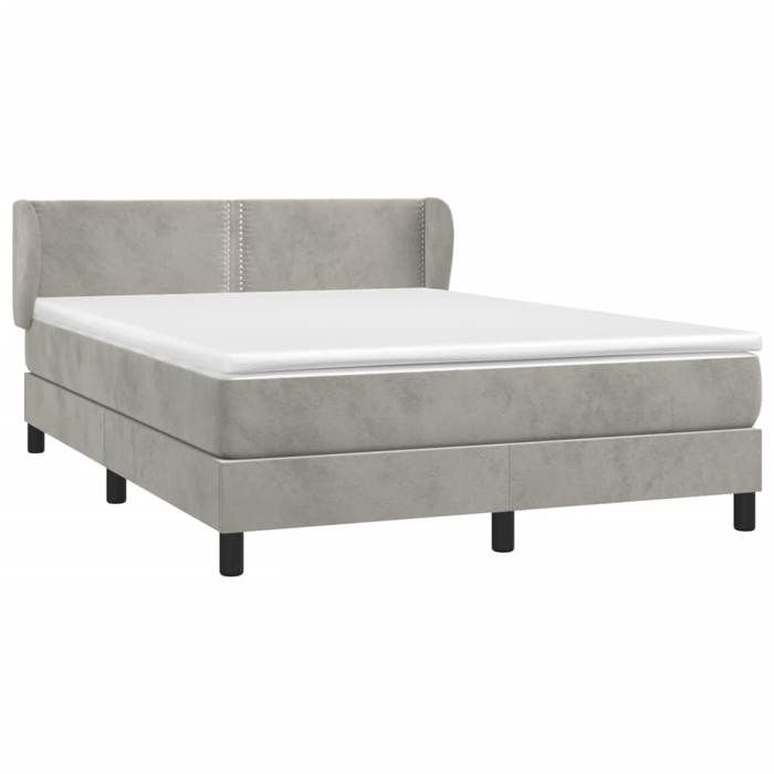 3127433 vidaXL Lit à sommier tapissier et matelas Gris clair 140x200cm Velours