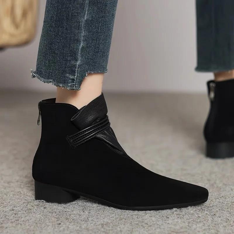 Fashion 2025 High Quality Ladies Shoes Ankle Women's Boots Classics Modern Boots Women Pointed Toe Med Heel Back Zip Shoes Women Zapatos