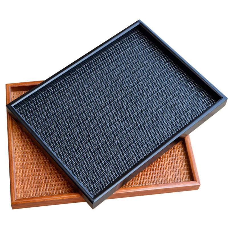 Rattan Wooden Serving Tray Storage Handle Rectangle Handmade Breakfast Tea Food Plate Dish Dinner Decorative Fruit Kitchenware