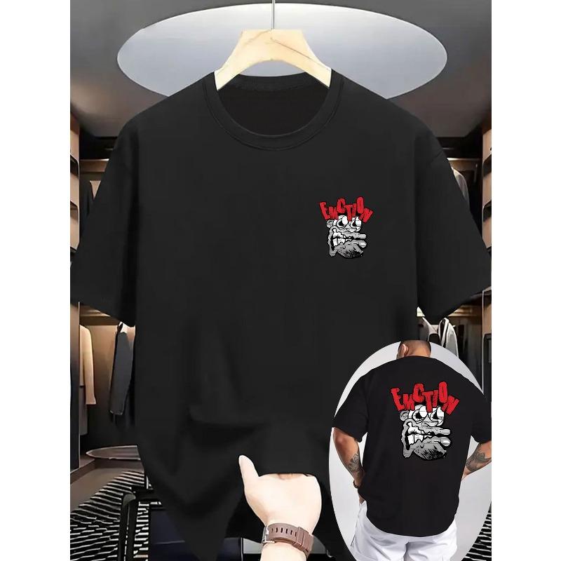 

Men S Casual Short Sleeve T-Shirt | Crew Neck with Front and Back Prints, Knit Fabric, Comfortable and Breathable for Outdoor Activities S чёрный