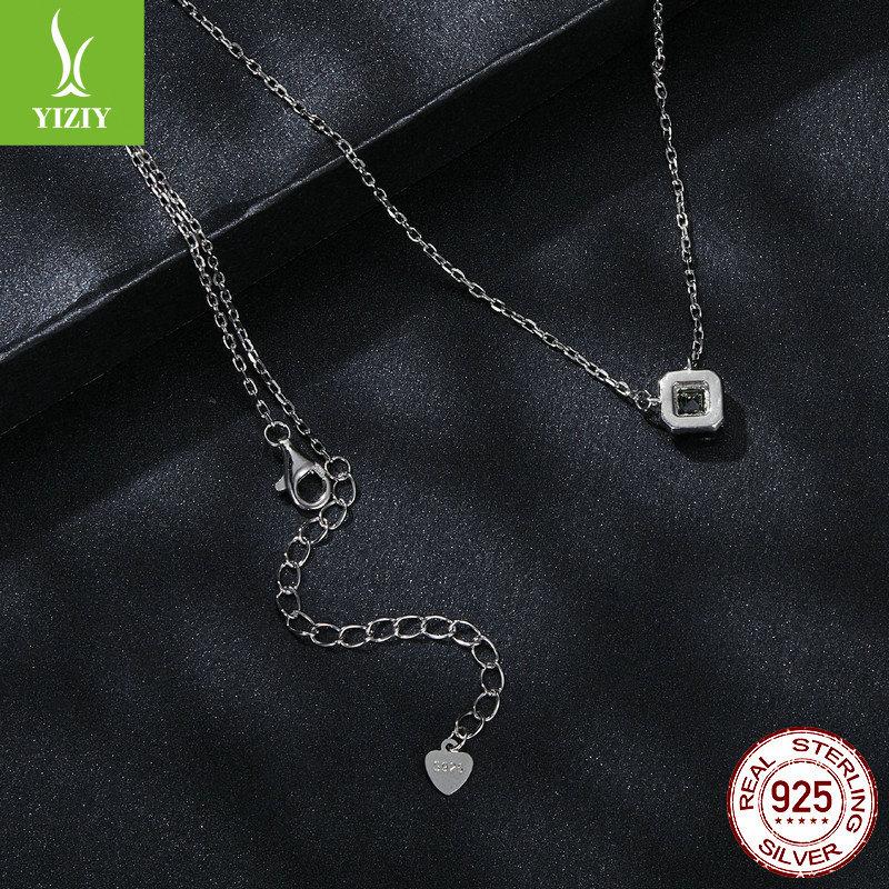 60 Points Ladder Green Mozzarella Diamond Necklace, Retro Luxury Temperament S925 Sterling Silver Collarbone Chain
