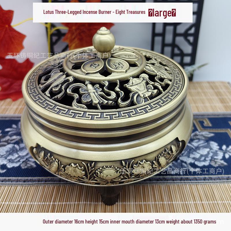Brass Three-Legged Lotus Incense Burner for Living Room or Study - Handcrafted Ornament