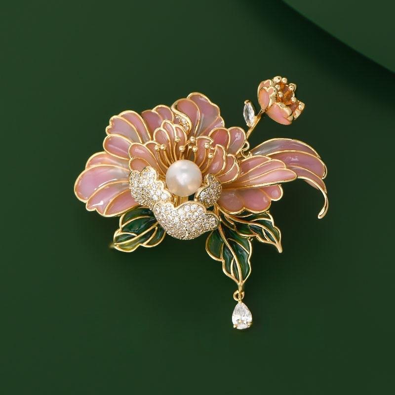 Ancient style auspicious clouds peony flower brooch elegant temperament high-end fashion corsage cheongsam Hanfu suit pin accessories