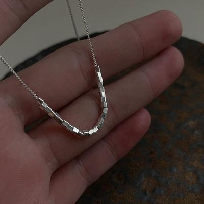 925 Sterling Silber Kleine Quadratische Würfel Perlen Halskette Weibliche Einfache Schlüsselbein Kette Halskette Handgemachten Schmuck