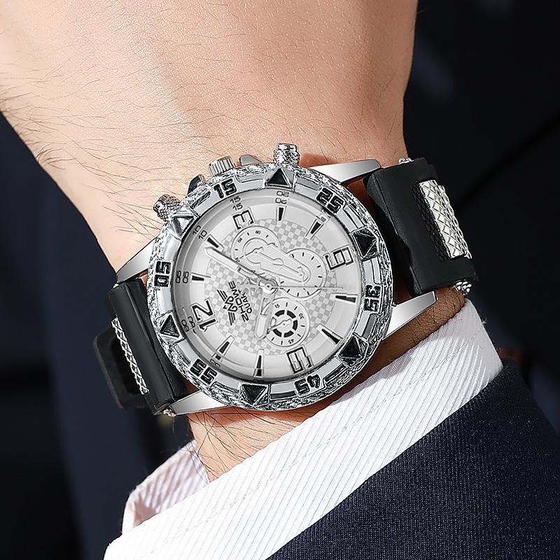 

Fashionable business fake three eye mixed bar scale dial refined silicone quartz watch разноцветный