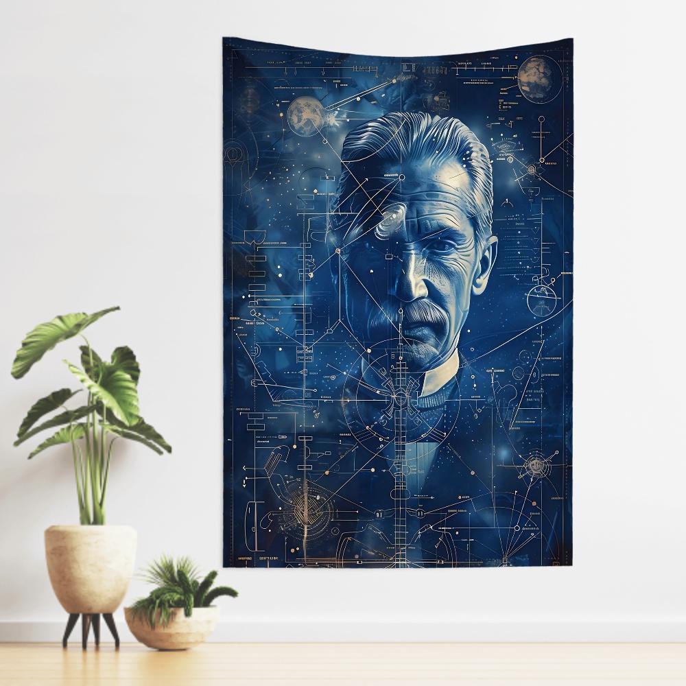 Retro Science Celebrities Nikola Tesla Tapestry Room Decor Wall Cloth Party Hanging Background Room Decor Baby Room
