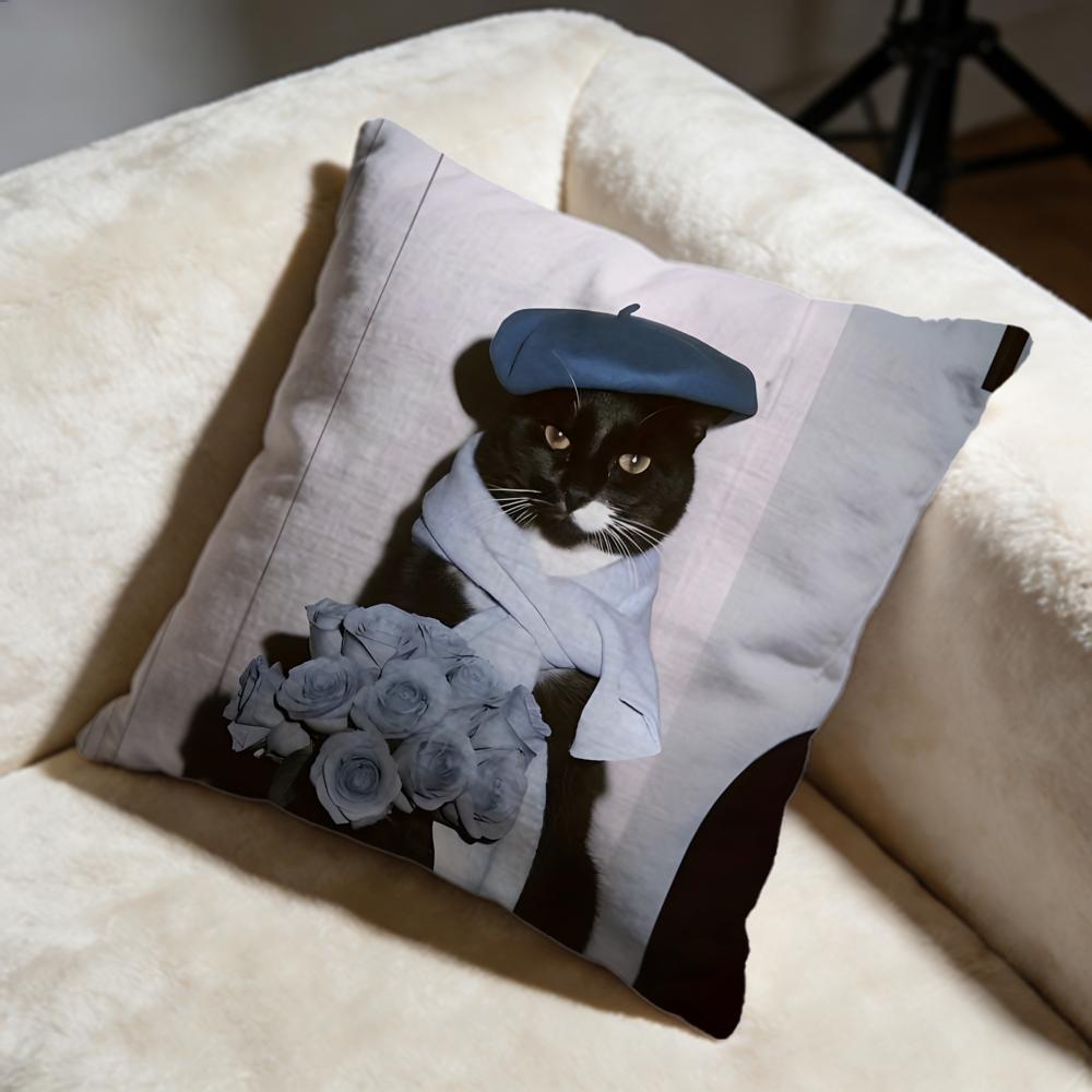 Black Cat Cushion Cover Soft Decorative Pillow Case Suitable for Bedroom Sofa Car Travel Use