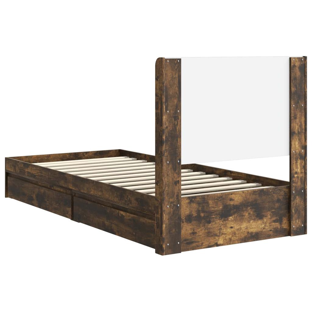 Bed Frame with Storage Space and Headboard Smoked Oak
