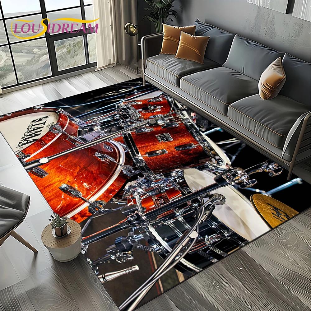 3D Music Instruments Drum Kit Drum Set Carpet Rug for Living Room Bedroom Home Sofa Decoration,Kids Area Rug Non-slip Floor Mat