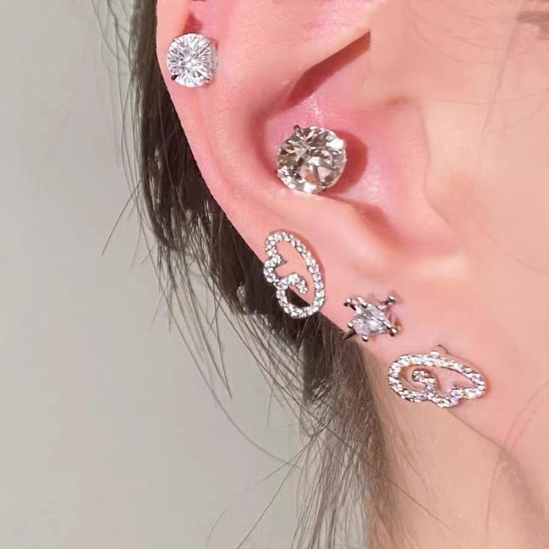 2/3/4Pcs Shiny Silver Color Wing Stud Earrings For Women Girls Luxury Metal Geometric Hollow Earring Jewelry Gifts
