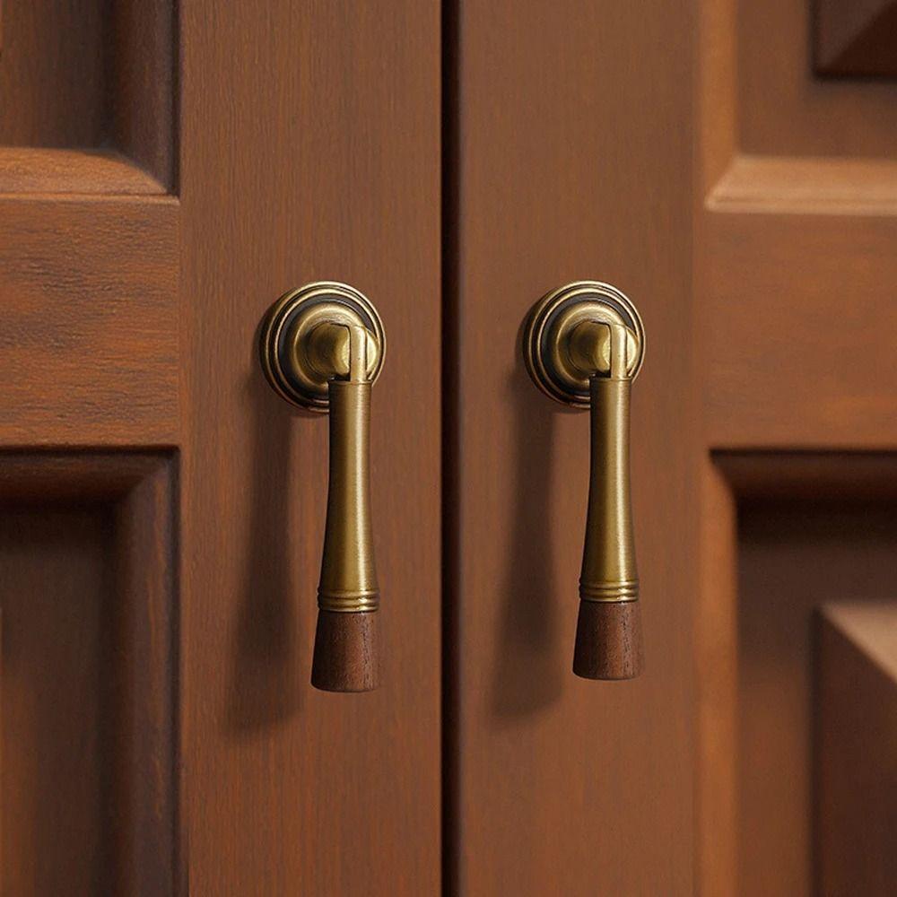 Walnut Drawer Pulls Brass Round Knobs Decorative Cupboard Handles Furniture Hardware