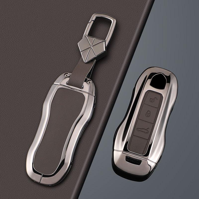 Porsche Key Case: Fits Cayenne, Macan, Panamera, 911, 718 Models with Metal and Leather Buckle