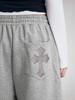 Lupeu Cross Embroidery Elastic Banding Pintuck Wide Long Pants Gray