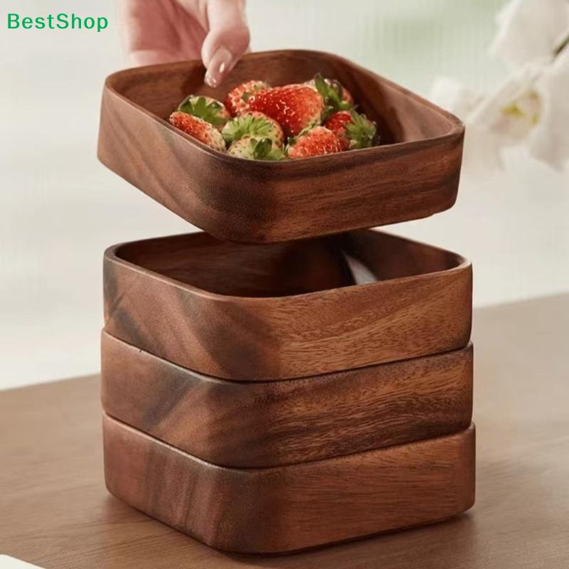 Acacia Wood Square Bowls Set, Small Wooden Serving Trays for Snacks, Nuts, Sushi, Condiments, and Home Decor