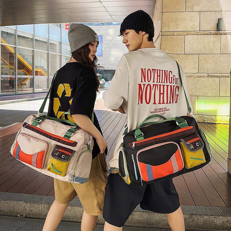 New locomotive contrasting color sports fitness bag letter luggage handbag short-distance travel bag