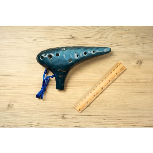 TNG Ocarina, Alto/C/AC, 12-Hole, Emerald, Premium Quality, Glazed Finish with Ocean Wave Pattern (Blue), Strap Included