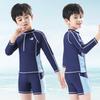 Boys' Cartoon Two-Piece Long Sleeve Swimsuit – S, M, L Sizes, Sun Protection, Quick-Dry Summer Swimwear.