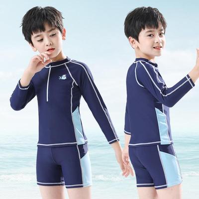 Boys' Cartoon Two-Piece Long Sleeve Swimsuit – S, M, L Sizes, Sun Protection, Quick-Dry Summer Swimwear.