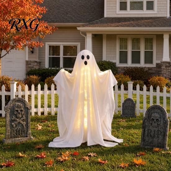 Ghost with Warm Lights Halloween Decoration, LED Light Up Standing Ghost, Indoor Outdoor Spooky Window White for Porch, Yard, Lawn, Garden Decor