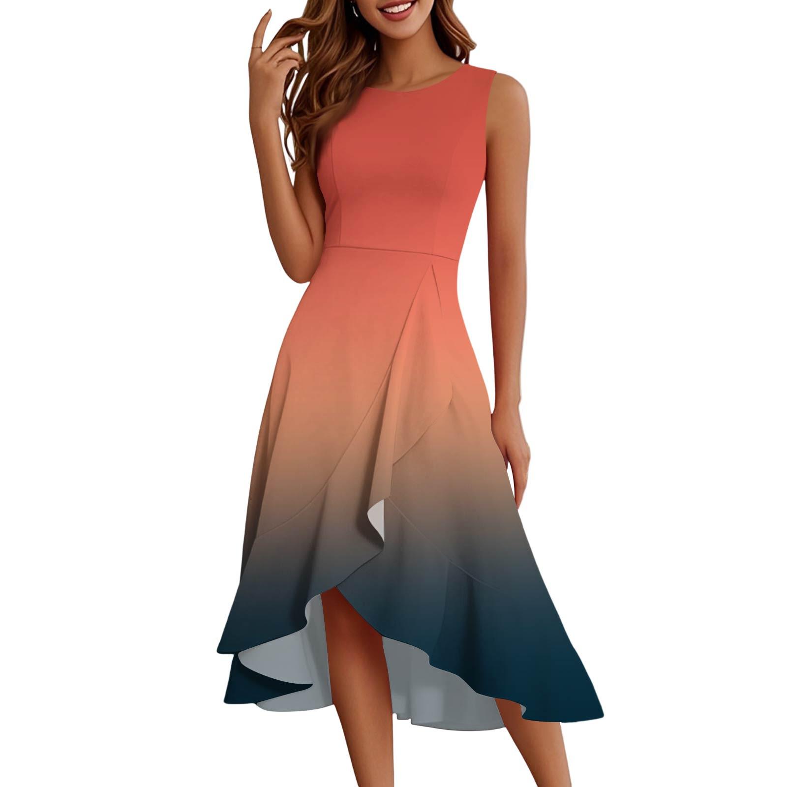 

Женские модные повседневные платья без рукавов с круглым вырезом и принтом, элегантные, темпераментные, с оборками XL арбуз красный