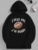 French Rugby Ball with Bold Text | Plus Size Unisex Hooded Sweatshirt, Long Sleeve, Loose Fit, Casual Style, Slight Stretch Fabric, Print Pattern
