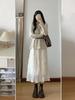 **Korean Autumn Casual Knitted Sweater & Mesh Midi Skirt Set In Tea Color**