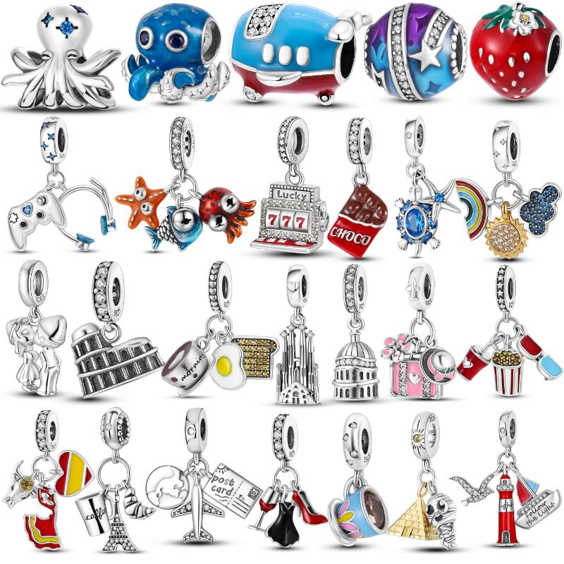 

Амулеты Plata De Ley 925 стерлингового серебра Океан Путешествия Самолет Болтание Шарм Бусины Подходит MULA Амулет Серебро 925 Оригинальный браслет