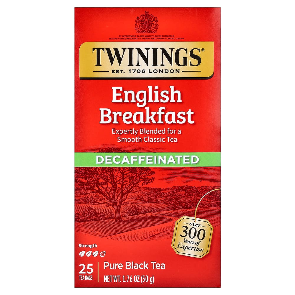 Twinings 100% Pure Decaffeinated English Breakfast Black Tea Bags, 25 Count, 50g (1.76oz)