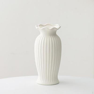 White Ceramic Vase Floral Container Stylish 7.87 Inch Tall Home Decor Table Decorations Desktop