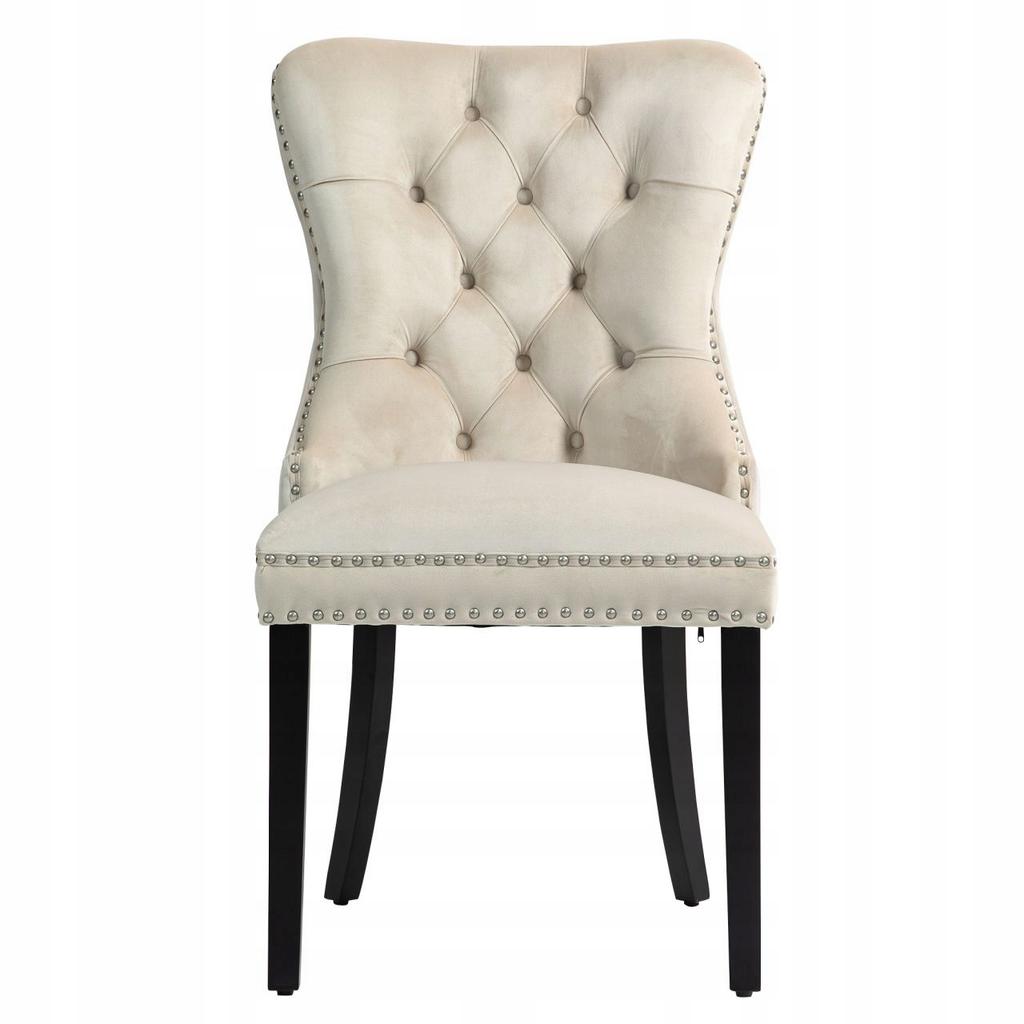 Silla moderna clásica beige de terciopelo acolchado con aldaba metálica Furnitex