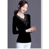 Women's New Velvet and Thickened Autumn Clothes Black Mesh Bottoming Shirt Women's Lace Fashionable Top
