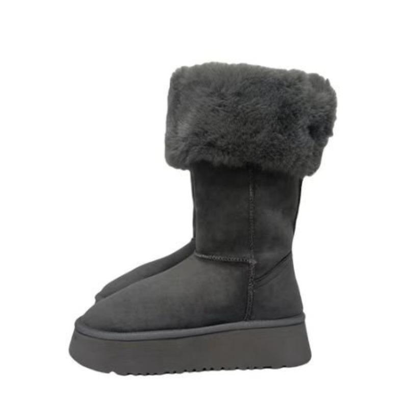 Women's fashion lightweight soft sole winter warm fur one snow boots padded lining non-slip casual sports tall cotton boots