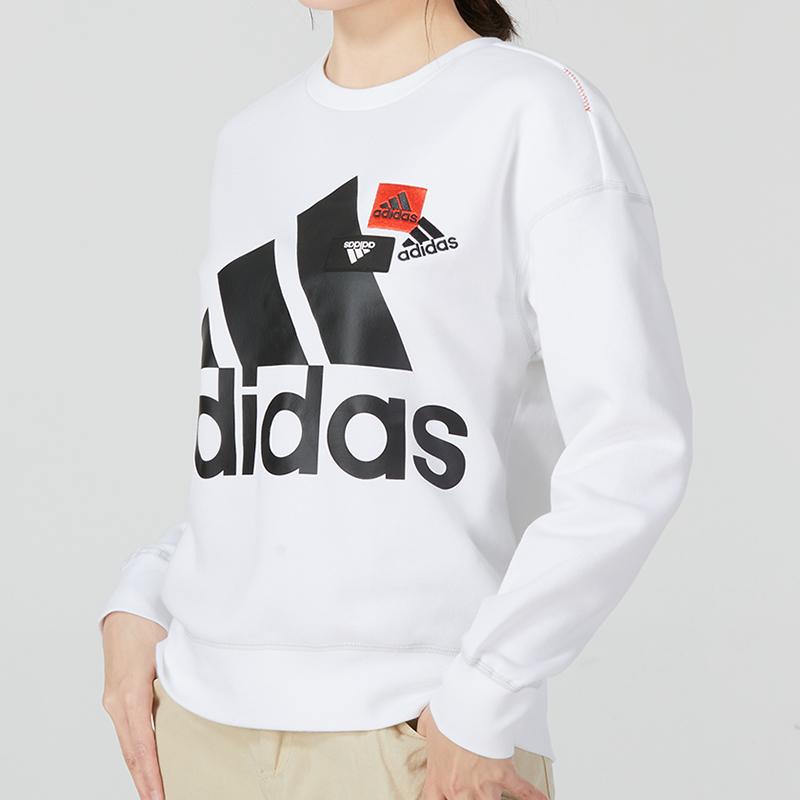 Adidas Sport Casual Logo Crew Neck Sweatshirt Long Sleeve Women Sweatshirt White HM5298
