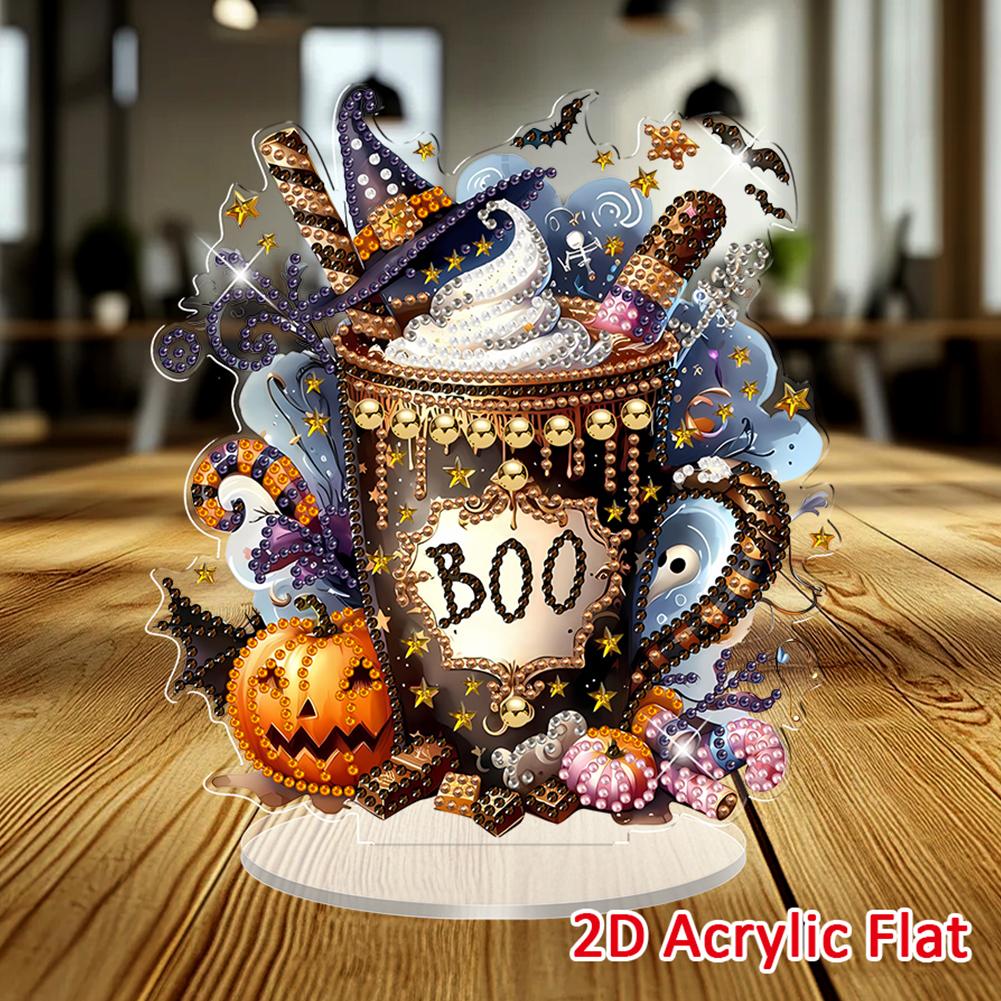 2D Flat Halloween DIY Diamond Painting Desktop Ornaments Kit Diamond Painting Desktop Decorations for Home Office Desktop Decor
