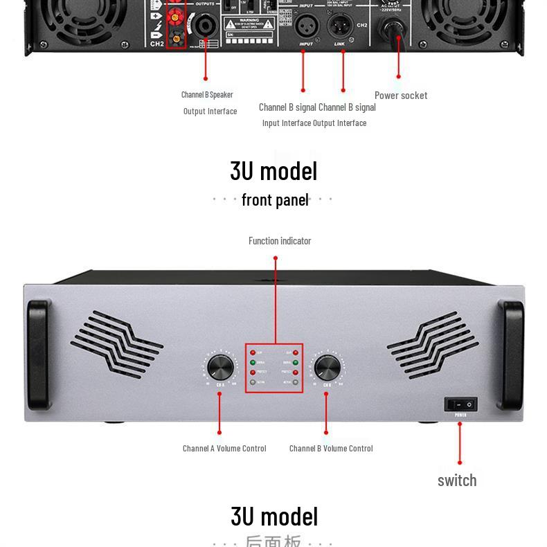 2U3U High Power 1600W Dual Channel Professional Stage Amplifier for KTV
