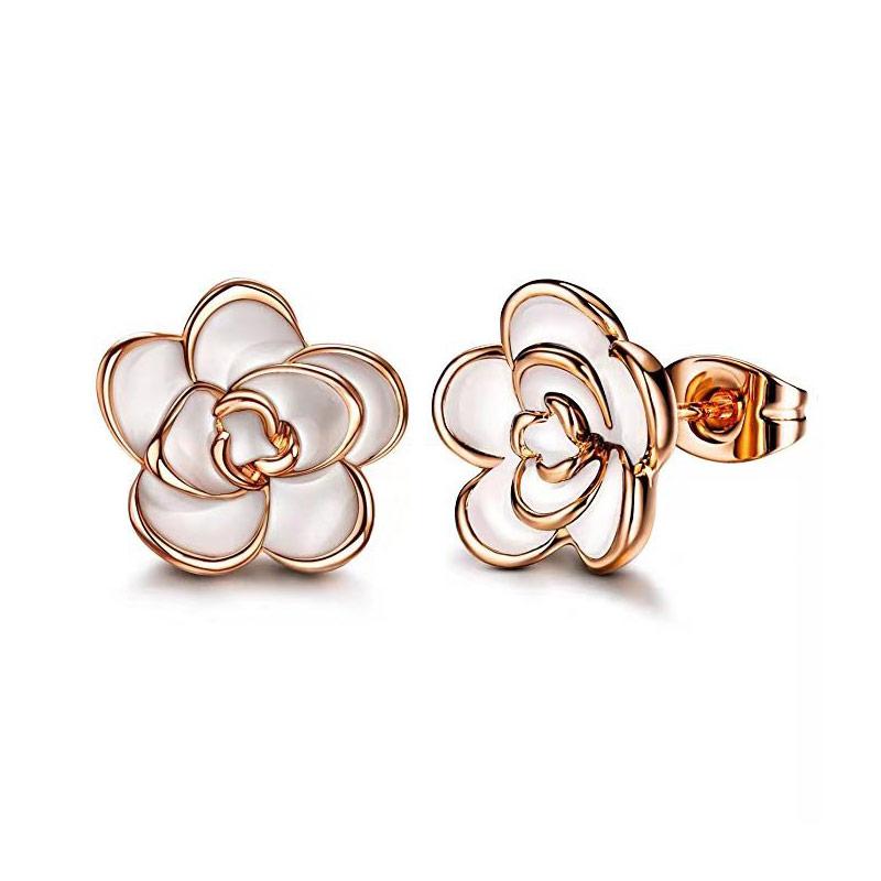 Huian Classic Camellia Flower Stud Earring Delicate Women Accessory  Daily Wearing Party Earring with White/Black Flower Jewelry