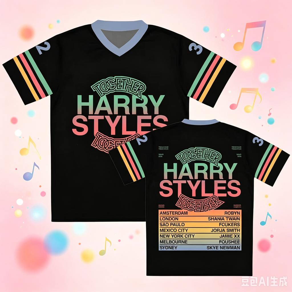 HarryStyles Together Tour 2026 Jersey Short Sleeve V-neck Men Women T-shirt Casual Summer Design 3D Print T Shirt Male New Tops