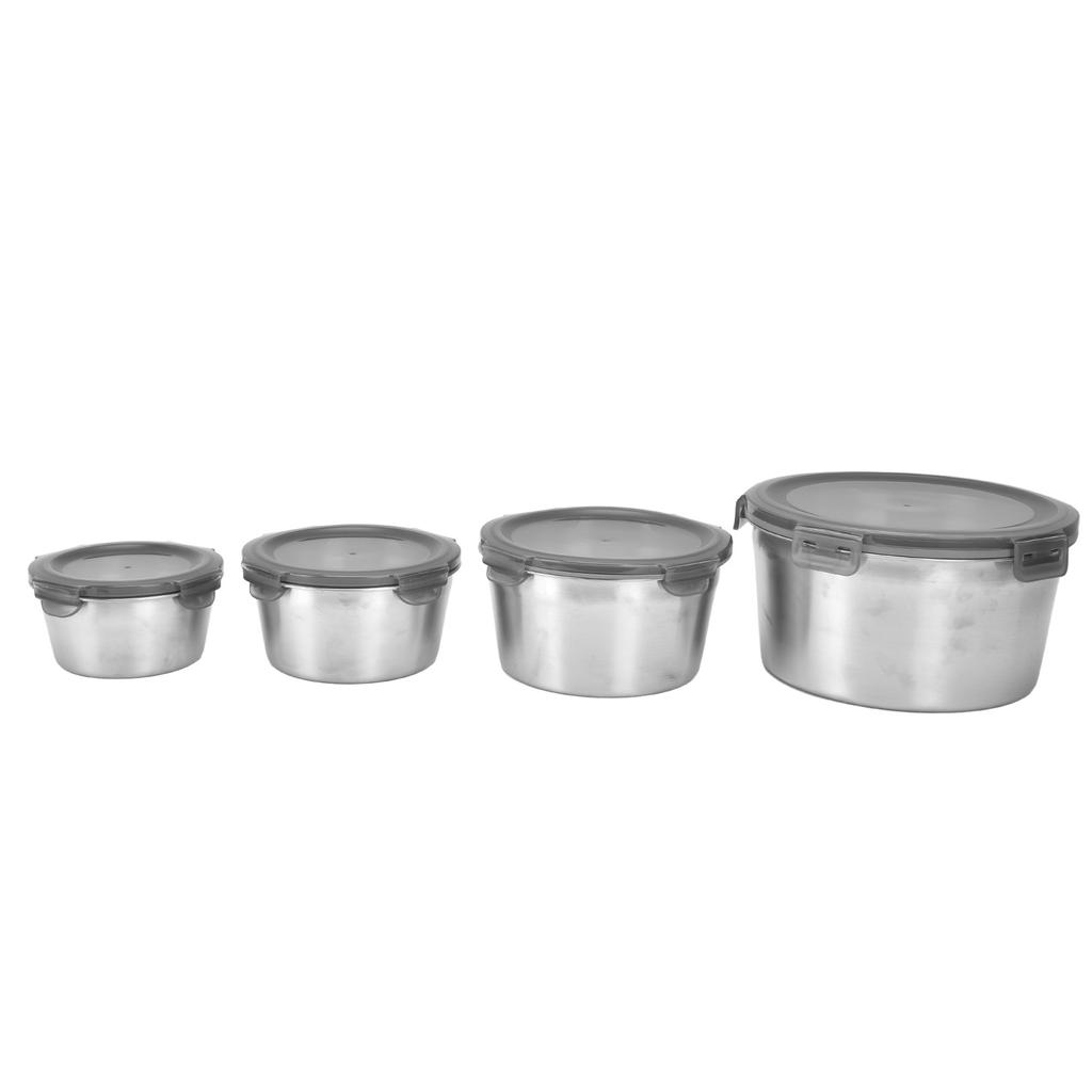 4 STÜCK Edelstahl Lebensmittelbehälter Lunch Aufbewahrung Frischhaltebox mit Silikondeckel Mehrere Größen