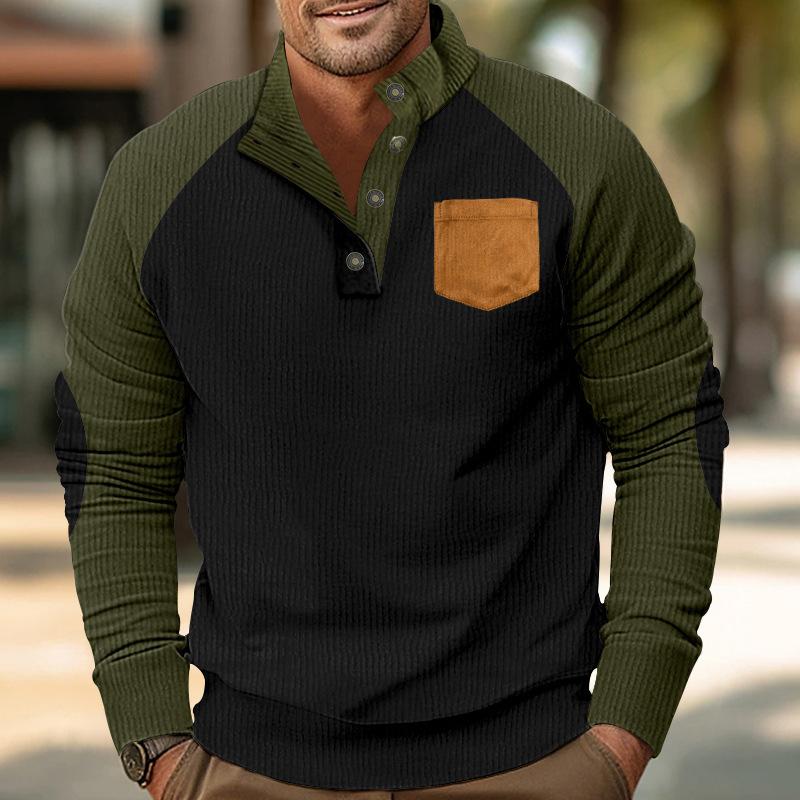 Spring and Autumn Men's Outdoor Casual Stand Collar Loose Corduroy Color Pullover Hoodie