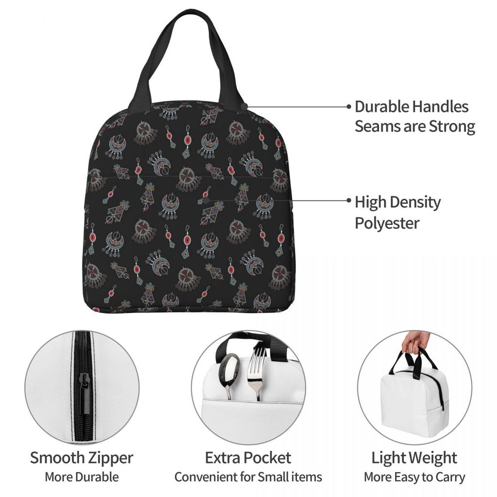 Kabyle Jewelry Amazigh Africa Ethnic Style Insulated Lunch Bag for Women Kids Portable Food Boxes Thermal Lunch Box Tote